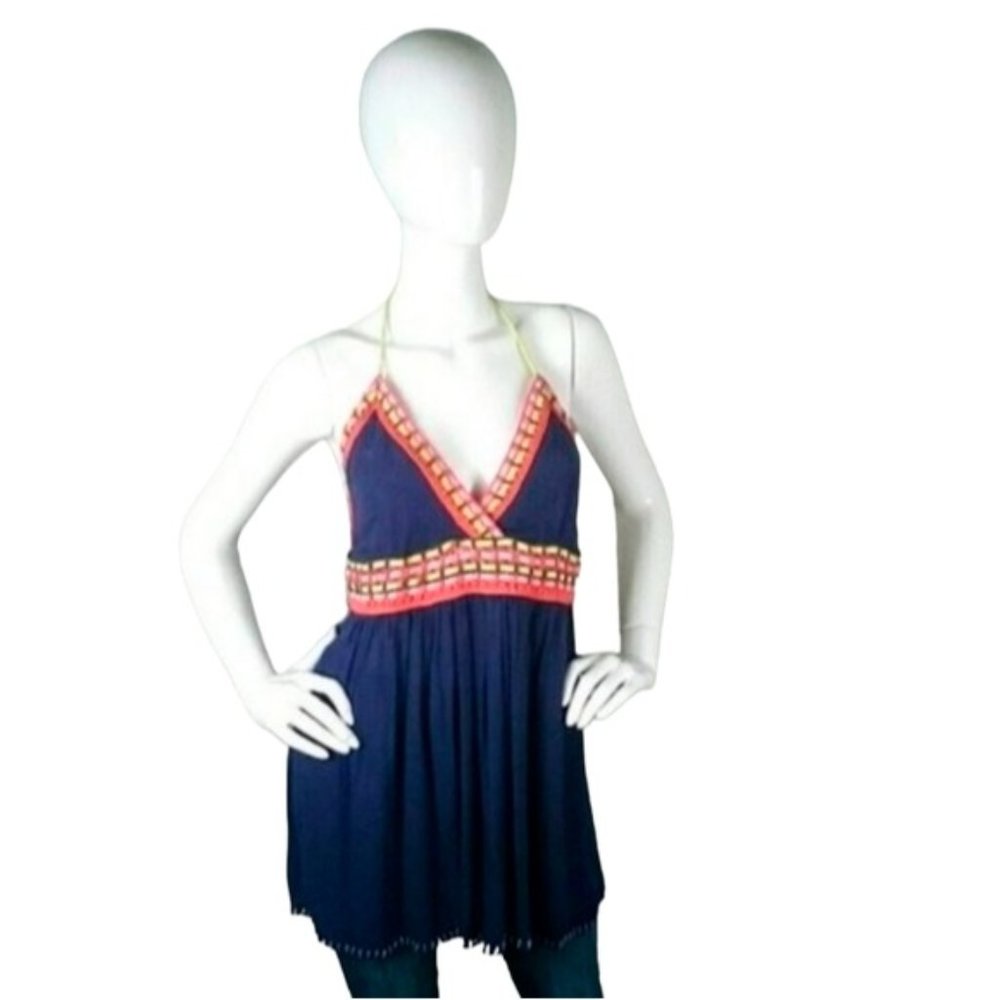 Rocks & Indigo Boho Crochet Halter Top Blue Large
